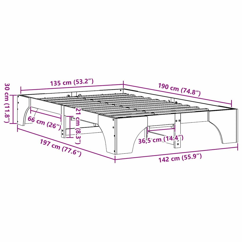 Bettgestell Wachsbraun 135 x 190 cm Massivholz Kiefer